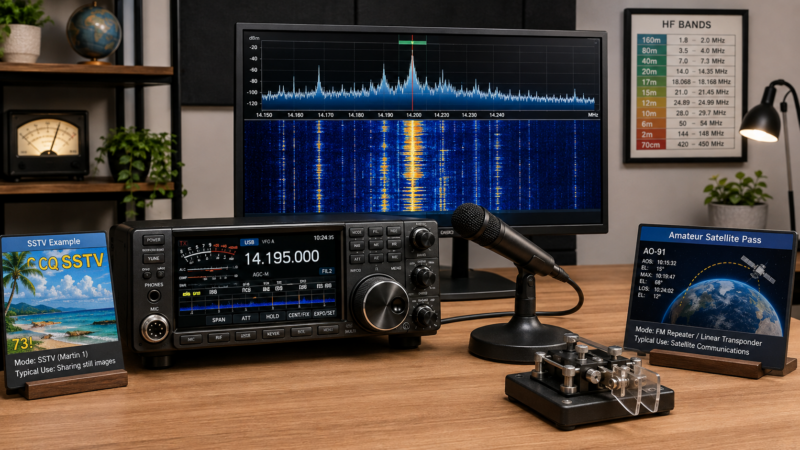 Explore voice, CW, digital, image, weak-signal, satellite, and EME operation. This beginner-friendly SARC guide explains what each choice offers and how to take a practical first step.