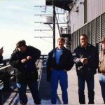 Fox hunt team on the roof of the John Hancock building in downtown Chicago. From L-R, Seth (from the comm. site management), K9IIM, N9QPD, KY0Q, N9EHA, N9WPD, and behind the lens for all of these pictures, KB9KMW